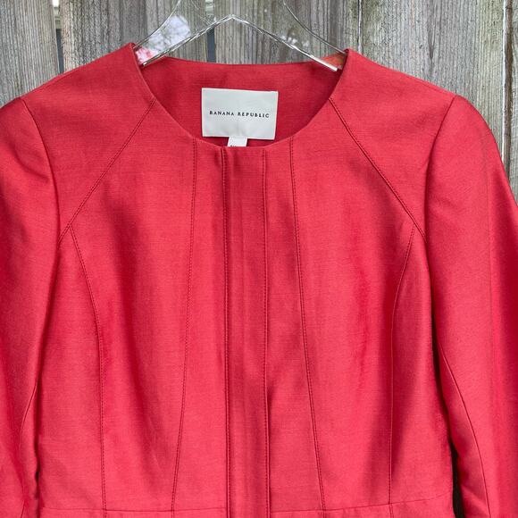 Banana Republic Full Zip Jacket Silk Tunic Long Suit Coral Small Petite NWT - Picture 3 of 11